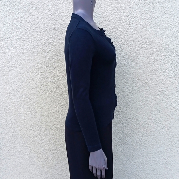 BANANA REPUBLIC PETITE BLACK PURE COTTON BUTTON DOWN CARDIGAN SWEATER - Picture 5 of 17